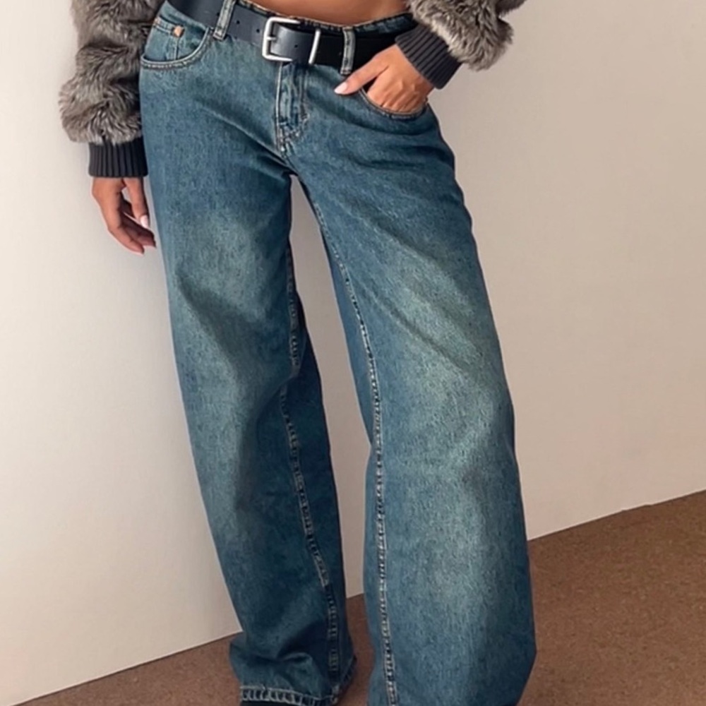 MOTEL ROCKS JEANS - Roomy extra wide low rise jeans in brown blue acid